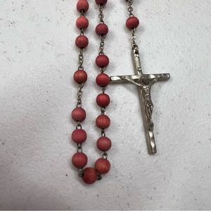 vintage made in Italy Rosary Catholic prayer beads rose pink metal crucifix